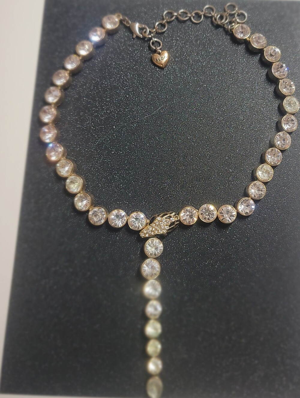 ALDO Gold Tone Rhinestone Snake Statement Necklace Crystal Drop